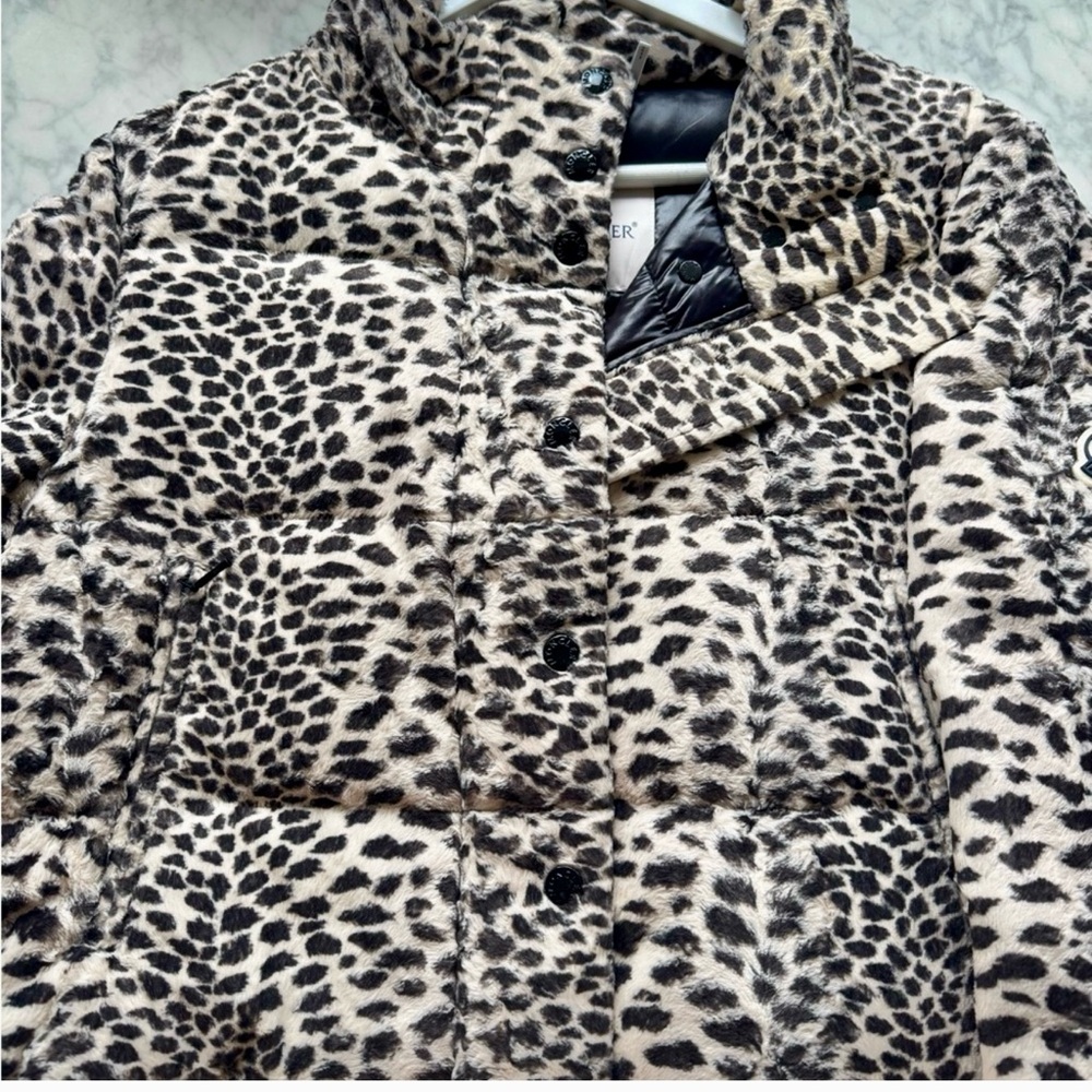 Moncler Limited Edition Avoine Black and Cream Animal Print Puffer Jacket